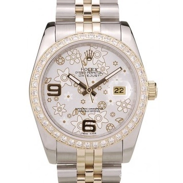 Good copy rolex watches Dial Steel Stainless Silver Plated Brushed Rolex Case Diamonds DateJust Flowers 0703